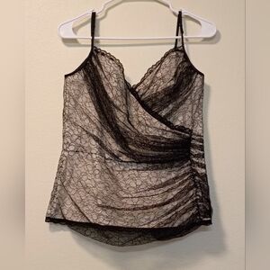 Tadashi Women's Whimsical Fairy Dark Academia Lined Lace overlay Cami Top Blouse